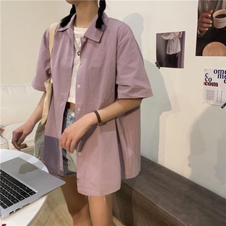 Áo sơ mi tay ngắn dáng rộng phong cách Hàn Quốc thời trang cho nữ