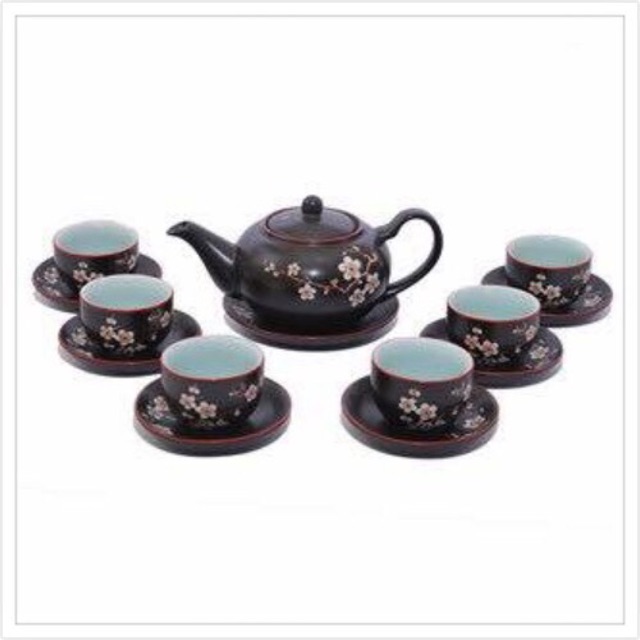 Bộ ấm chén Bát Tràng hoa đào, HÀNG LOẠI 1, nhận in logo trên ấm chén