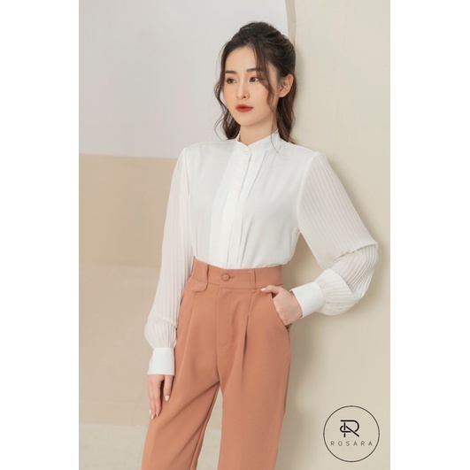 ÁO SƠ MI TRẮNG XẾP LY NGỰC TAY VOAN AM225 ROSARA