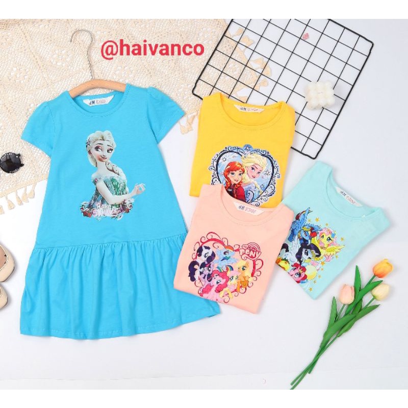 Đầm váy thun bé gái dễ thương nhiều màu Elsa Pony cotton mềm mại thoáng mát haivanco 12 đến 35 kg đi học đi chơi đều đẹp