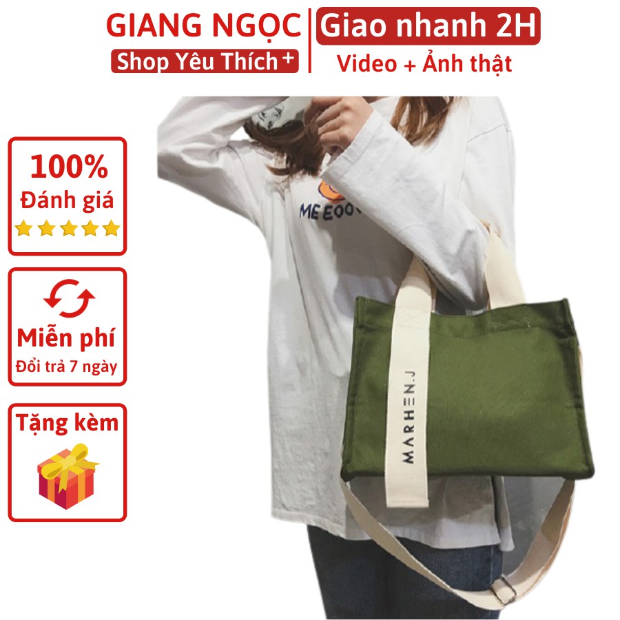 Túi vải đeo chéo xách tay thời trang in Marhen J, túi tote đeo chéo vải canvas thời trang phong cách Hàn Quốc