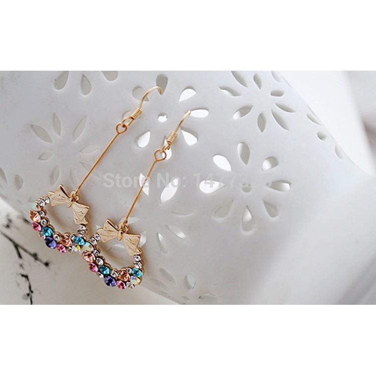 Bộ 2 bông tai thời trang dáng dài kiểu vòng có phối nơ đầy cá tính