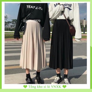 Chân váy xếp li💚freeship💚 giảm 5k khi nhập chân váy xếp li midi màu be màu đen ulzzang hot