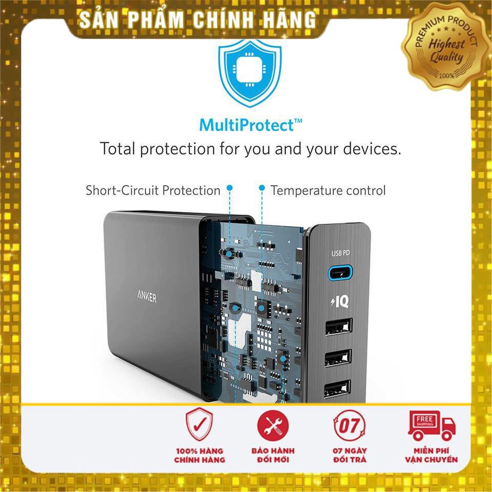 Cóc củ sạc nhanh 60W 4 cổng IQ USB & 1 cổng PD Type-C chính hãng Anker PowerPort +5 (Max 3A / Type-C và 2.4A / USB)