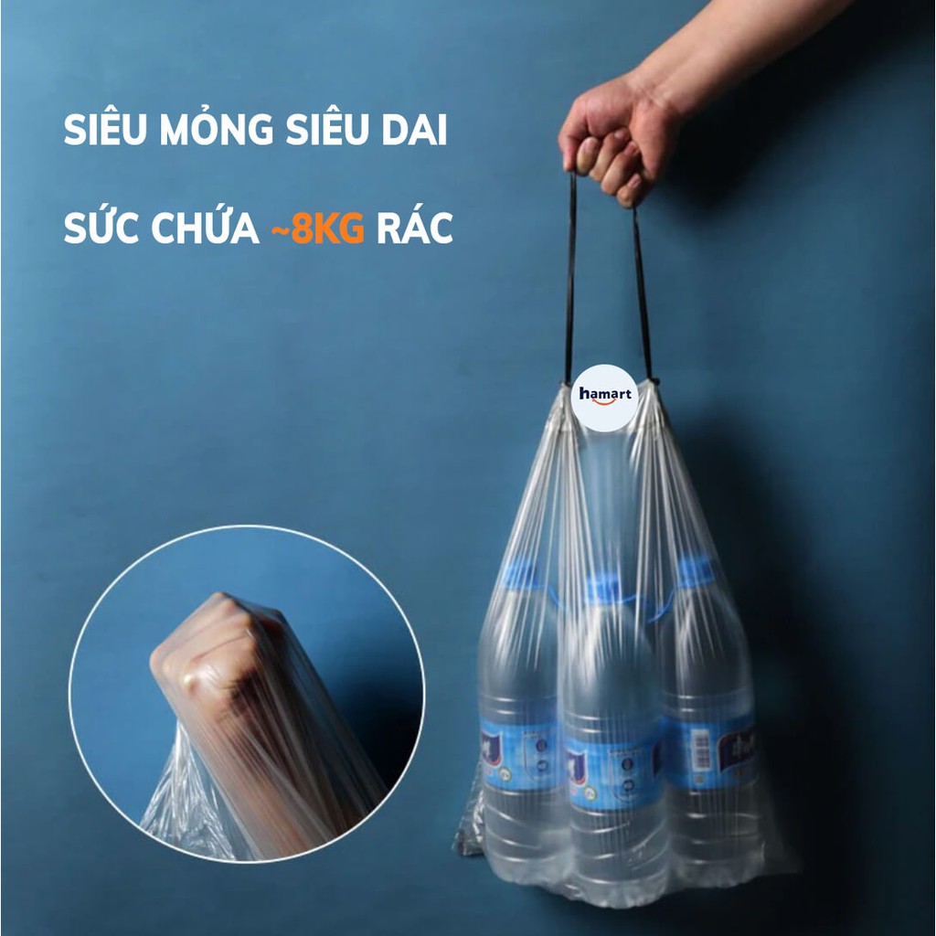 Cuộn 15 Túi Đựng Rác Có Quai Rút Hamart Túi Rác Tự Phân Huỷ 45x50 cm Sạch Tay Tiện Lợi