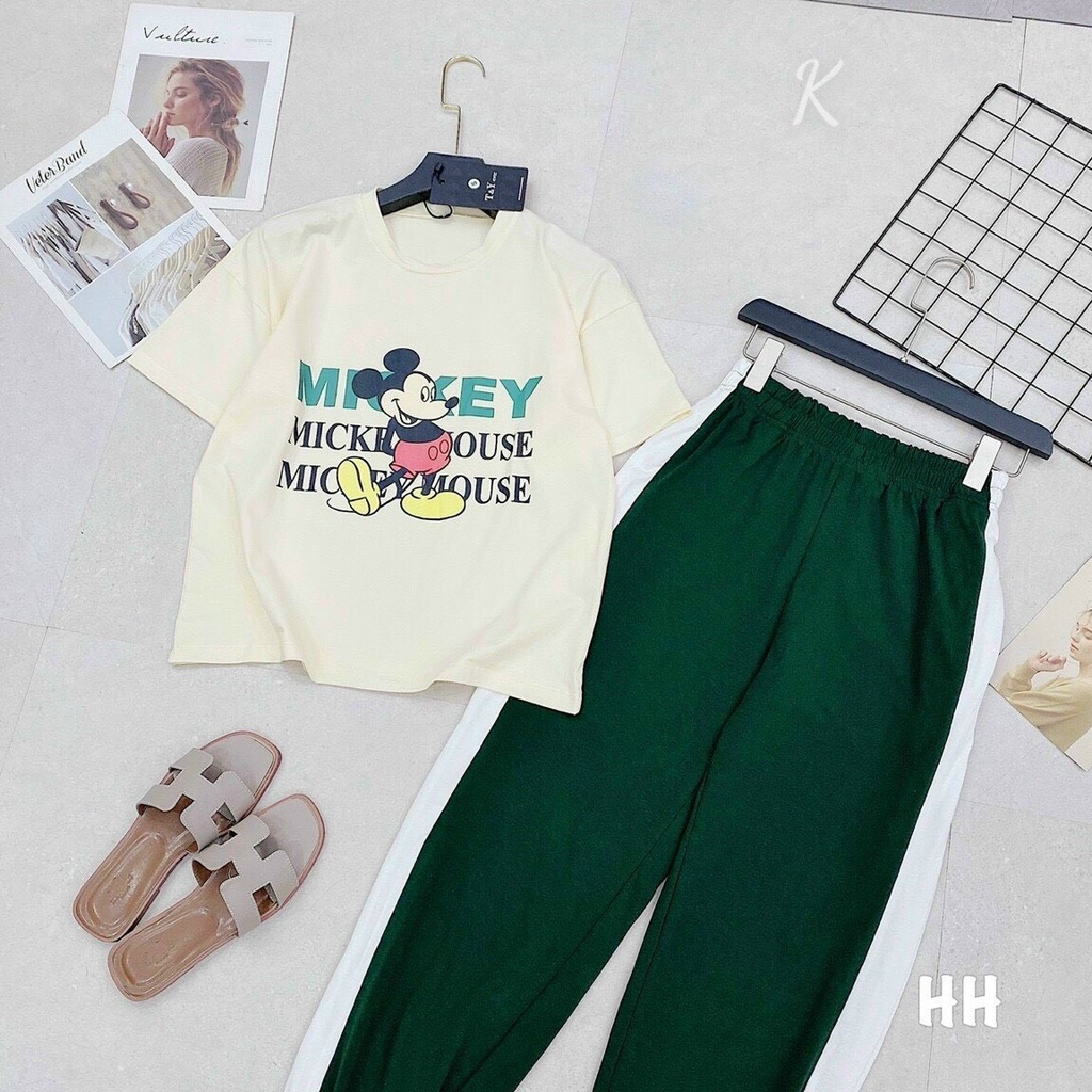 Set bộ nữ mặc đi chơi chất da cá, áo thun nữ GC form rộng, quần ống ôm dài, đồ bộ dài phong cách