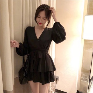 KÈM ẢNH THẬT🎈Đầm Cổ V Đắp Chéo đen/ đỏ
