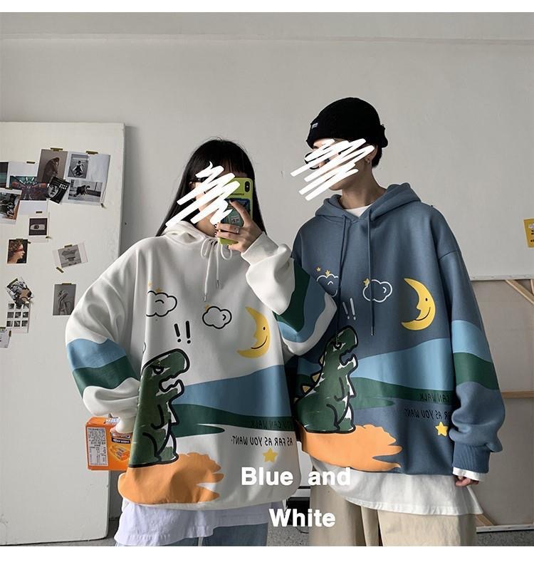 Áo Hoodie Dáng Rộng In Họa Tiết Hoạt Hình Phong Cách Hip Hop Dành Cho Cặp Đôi