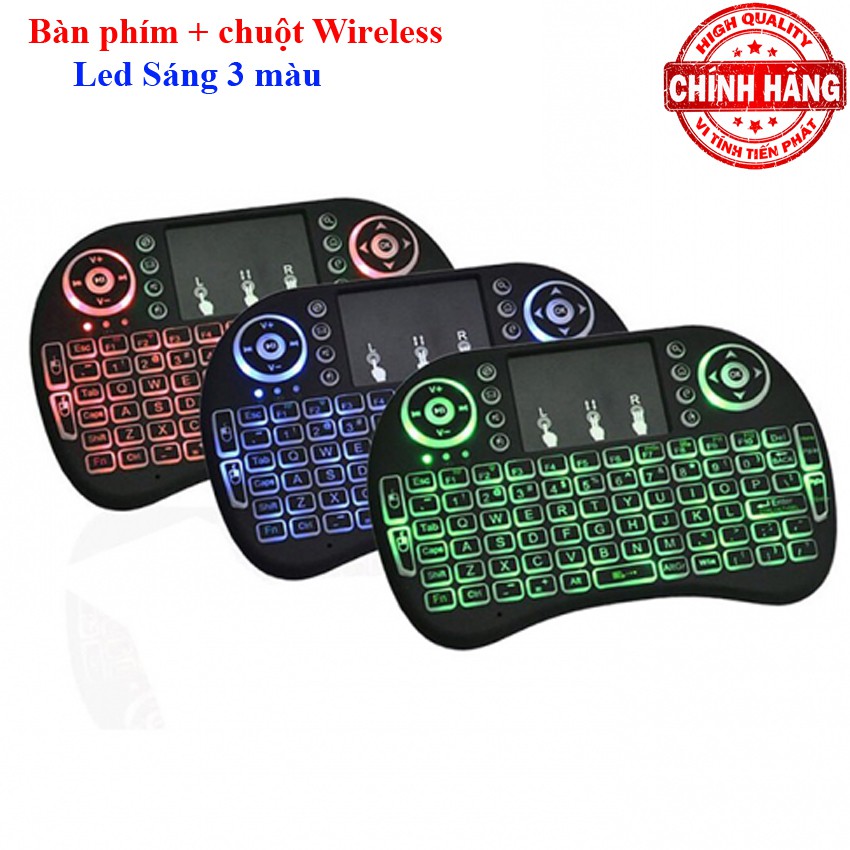 Bàn phím kiêm chuột cảm ứng không dây đèn LED 3 màu Keyboard Mini i8 - cho Smart TV, PC, Android Box ... MWK08 UKB500