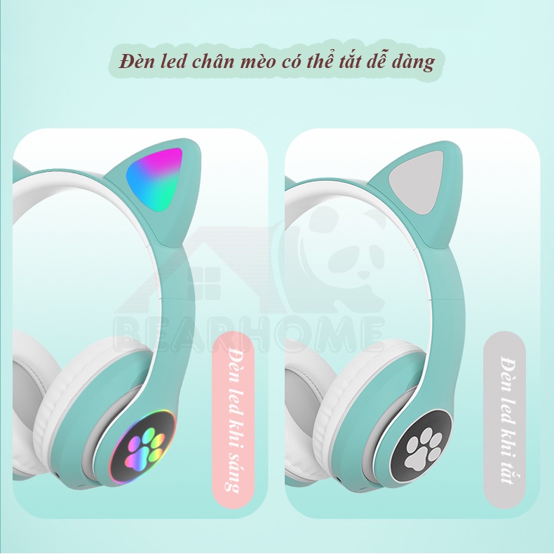 Tai Nghe Mèo Bluetooth Có Micro, Tai Nghe Chụp Tai Không Dây Gaming Âm Bass Mạnh Mẽ, Headphone Nghe Nhạc Cực Hay