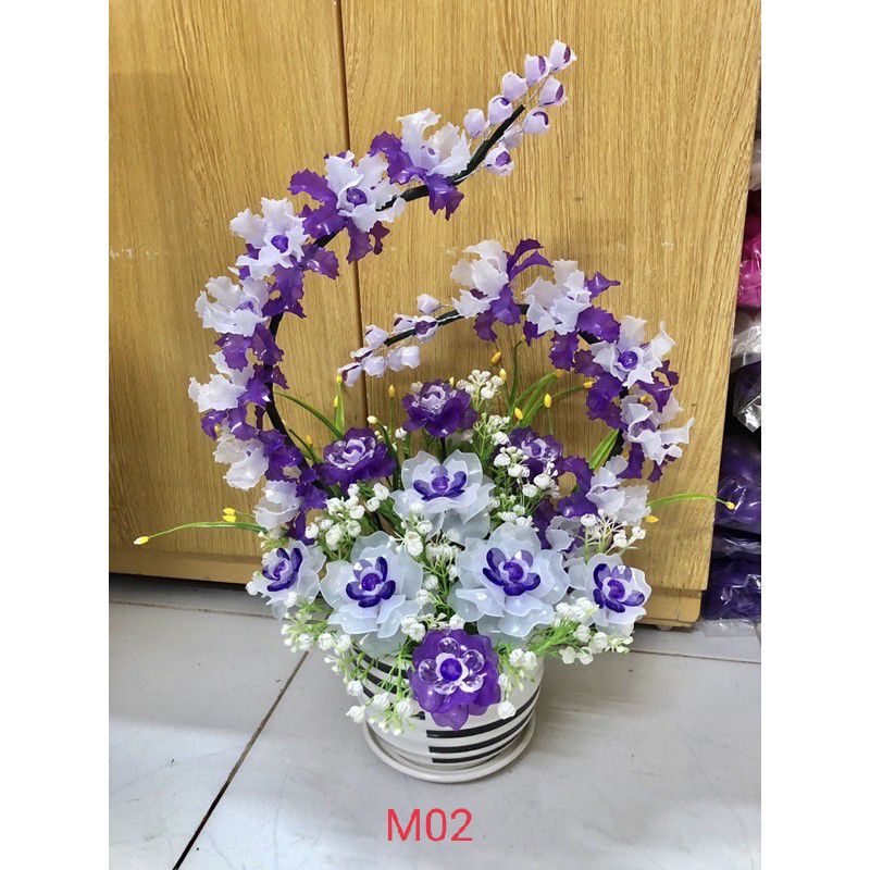 (Hoa nhựa giả đá pha lê) Combo nguyên liệu làm hoa pha lê + kèm bình