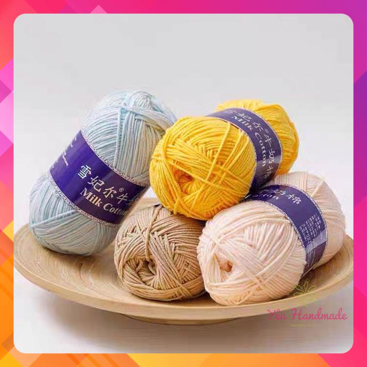 Len Milk Cotton mác xanh 100g (bảng màu 51-75) - XueFeiEr an toàn cho bé, không bai nhão, xù lông