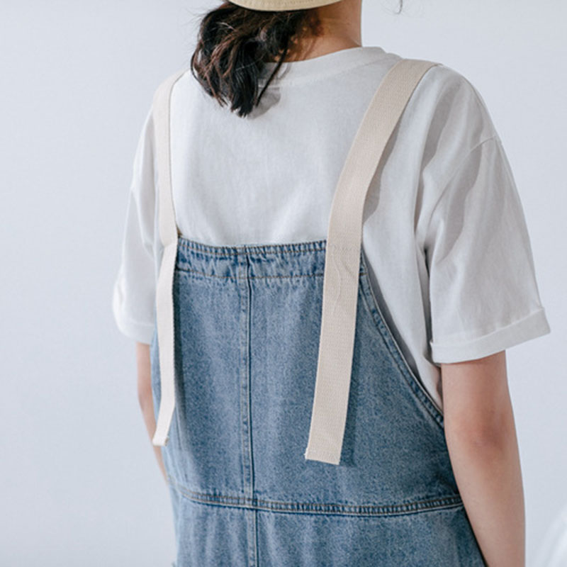 IELGY Raw edges Medium length Casual Loose Denim Color matching Split ends Women's dress Straps Korean style