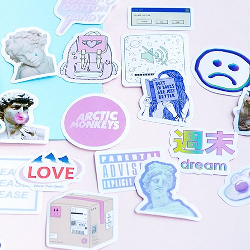 Set 80 Sticker Retro Aesthenic Hình Dán Trang Trí Sổ Tay Nhật Ký Điện Thoại Khay Đựng Bút M029