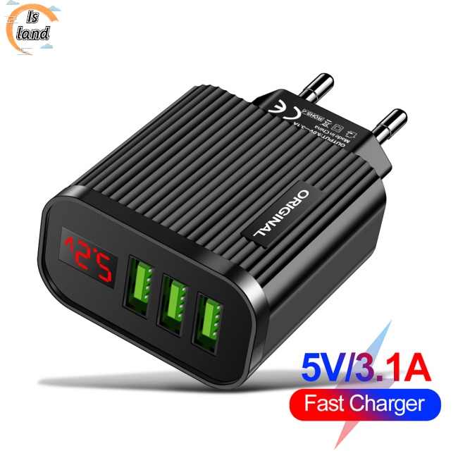 Củ Sạc Nhanh 5V / 3.1A 3 Cổng Usb Màn Hình Kỹ Thuật Số Cho Điện Thoại