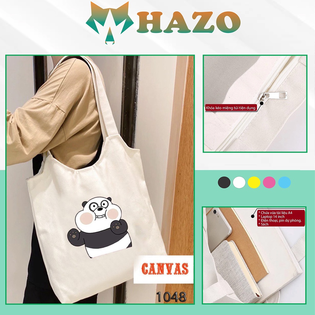 TÚI TOTE TRẮNG CHẤT VẢI CANVAS 1048 PANDA MẬP DỄ THƯƠNG HÀNG CHUẨN ĐẸP