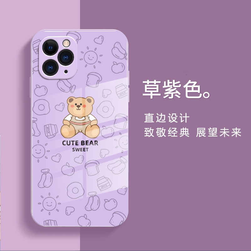 Ốp Điện Thoại Mặt Kính In Hình Gấu Hoạt Hình Cho iPhone 13 12 11 Pro Max Promax XS Max XR X 7 Plus 8 8Plus