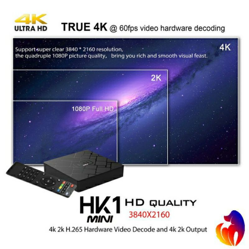 Android box HK1 MINI. Rom gốc 9.0. RAM 2G ROM 16Gb. Mua mới bóc hộp 1 lần. Tặng kèm cáp HDMI to VGA.