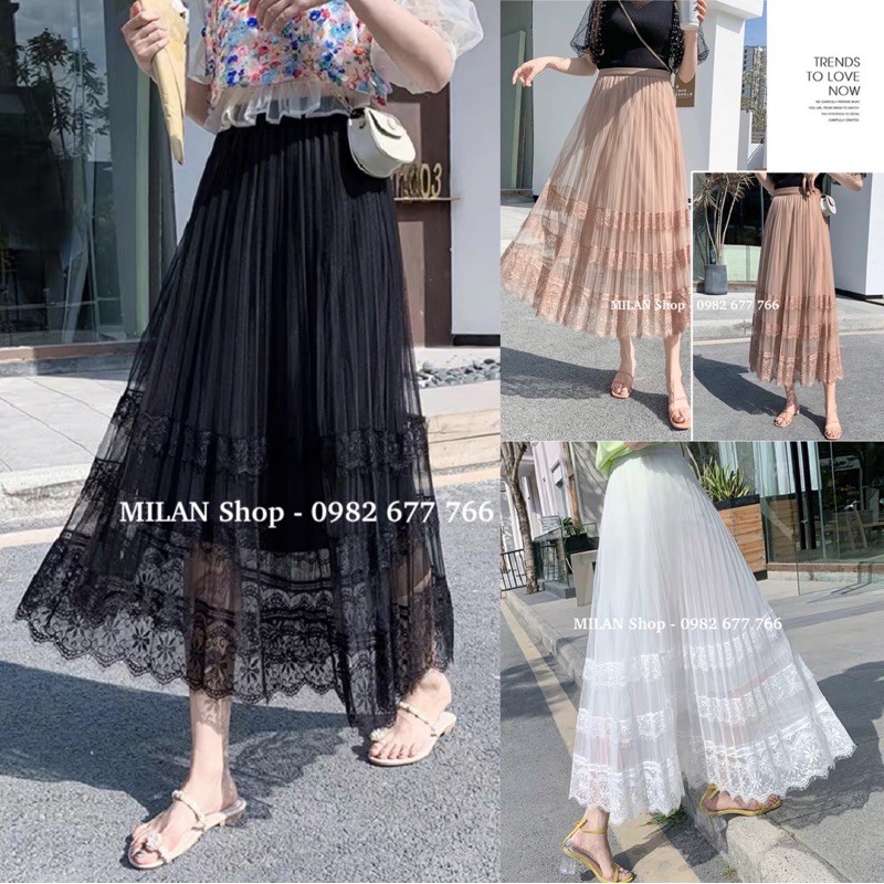 [Mã WASTUP giảm 10% tối đa 30K đơn 99K] Chân váy xếp ly công chúa phối ren dịu dàng nữ tính
