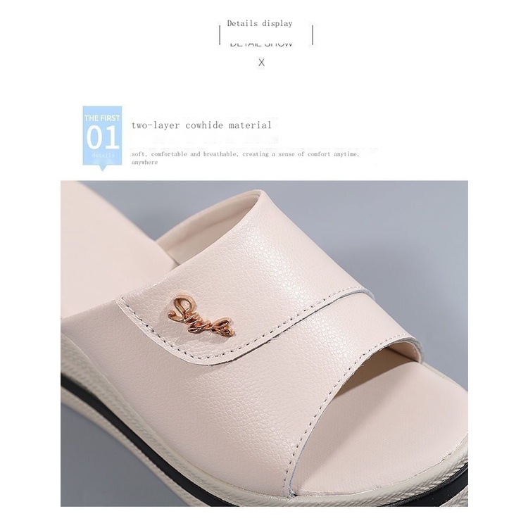Dép Da Mềm Đế Dày Tăng Chiều Cao Thời Trang Mùa Hè 2022 Cho Nữ