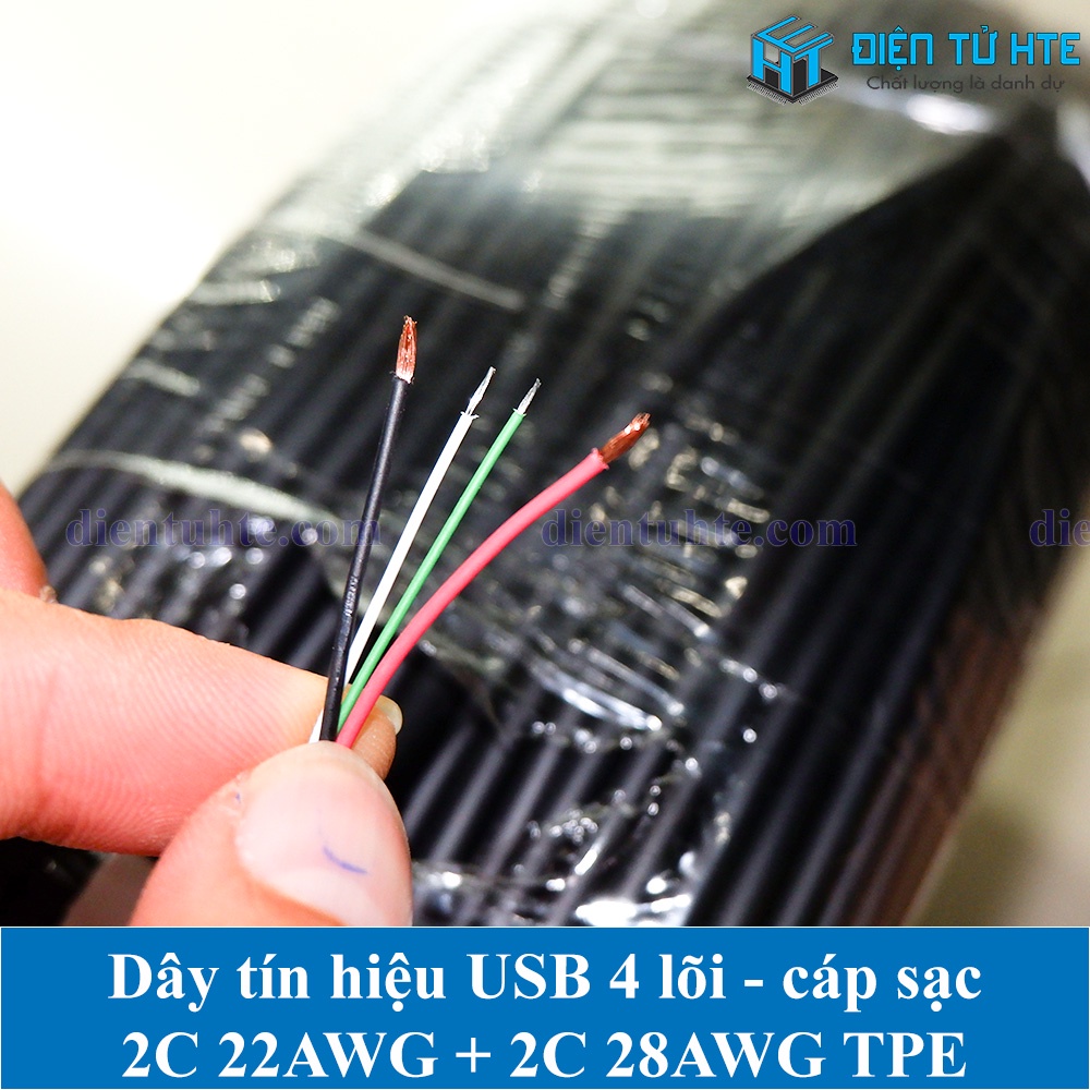 Dây cable USB 4 lõi 2725 2 lõi 22AWG + 2 lõi 28AWG HDPE - Vỏ ngoài TPE OD4.2mm - 1 mét