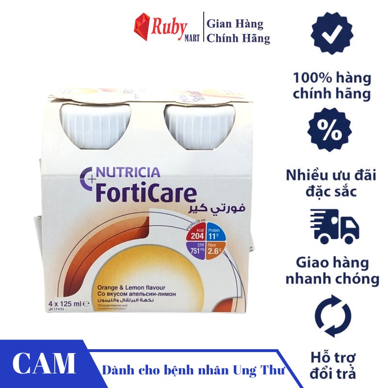 Sữa Nước Nutricia FortiCare Cho Bệnh Nhân Ung Thư Vị Cam /Capuccino (Vỉ 4 chai x125ml)