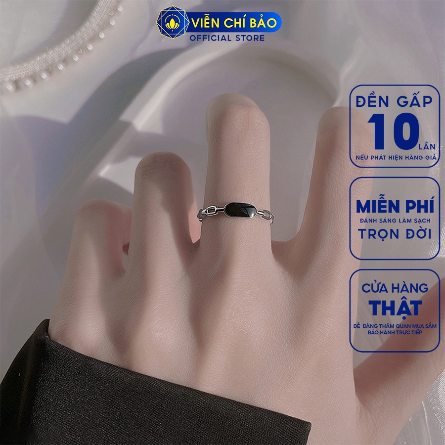 Nhẫn bạc nữ đá đen chữ nhật nhỏ chất liệu bạc 925 thời trang phụ kiện trang sức Viễn Chí Bảo N000103