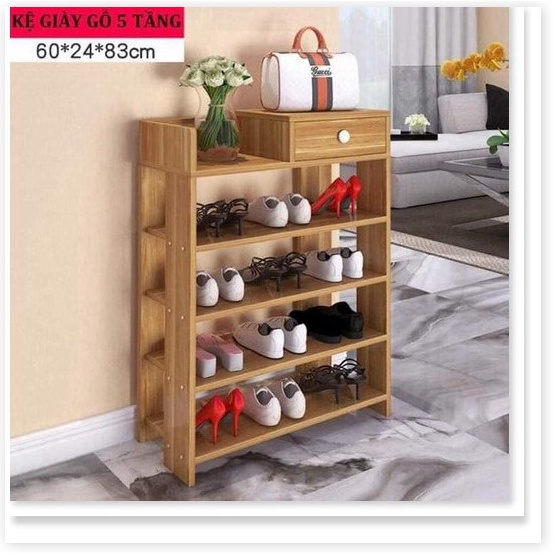 Kệ giày gỗ 5 tầng cao cấp, giá để giày dép đa năng
