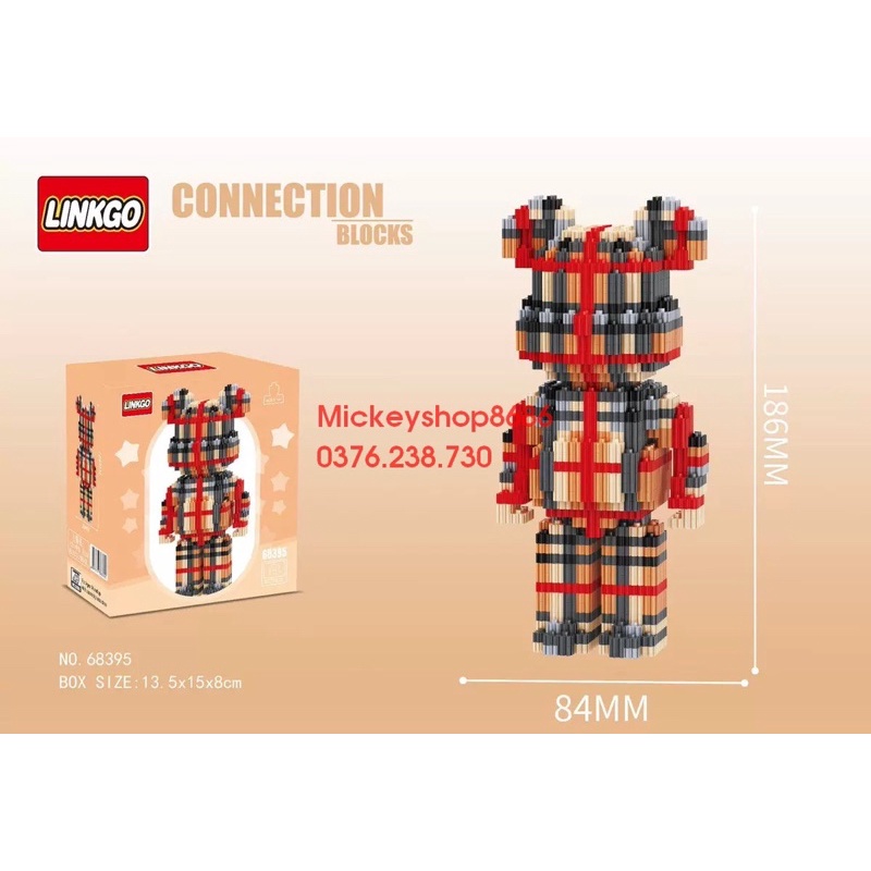 Xếp hình le go Gấu Bearbrick 19cm Đồ chơi lắp ráp mô hình bear brick 3D dễ thương .