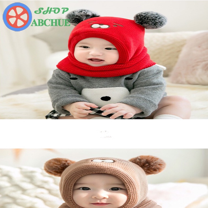 Mũ len kết hợp khăn quàng cổ 2 trong 1 cho bé