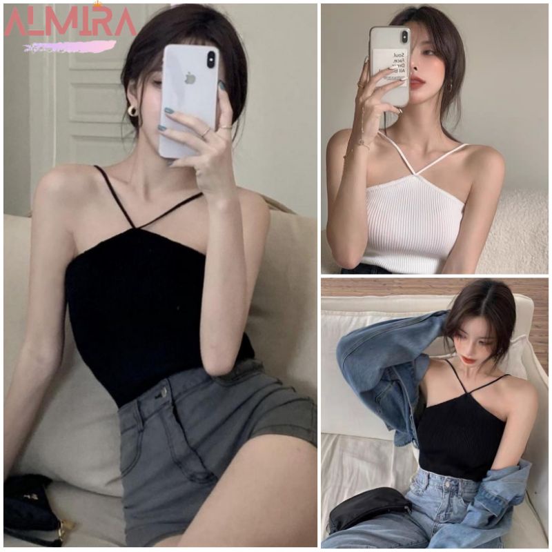 [RẺ VÔ ĐỊCH] Áo 2 Dây Cổ Yếm Mẫu Mới 2 Màu Đen Trắng, Yếm Đan Chéo Ngực