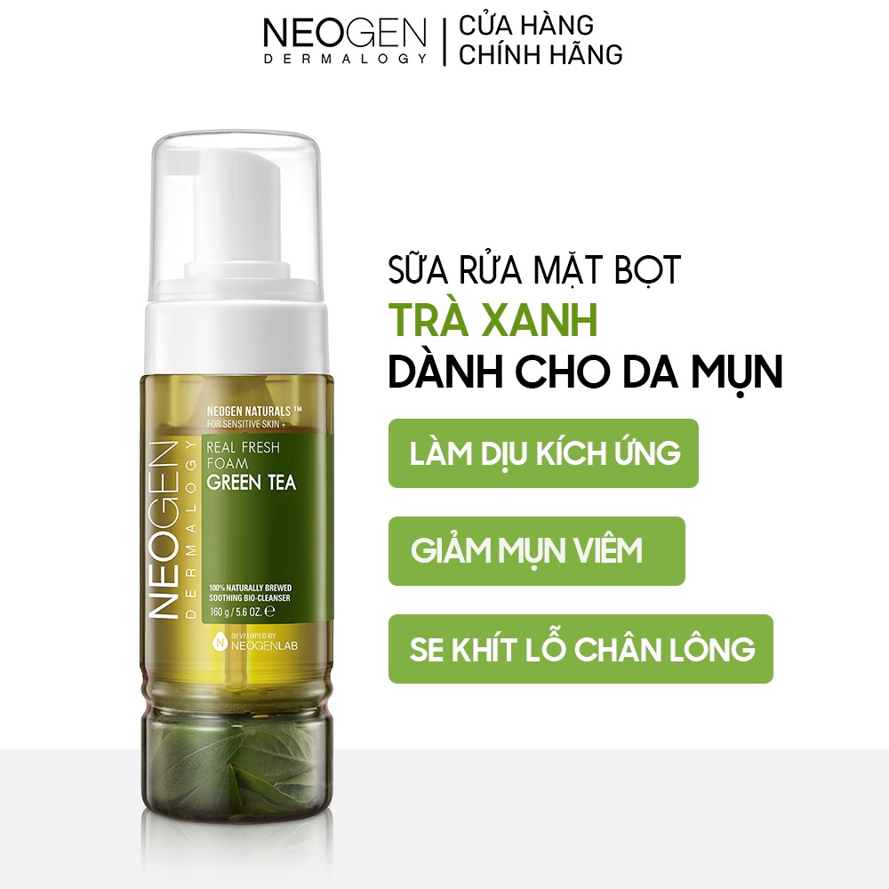 [MUA 1 TẶNG 1]Sữa Rửa Mặt Tạo Bọt Trà Xanh Dành Cho Da Mụn Neogen Dermalogy Real Fresh Foam Green Tea 160ml