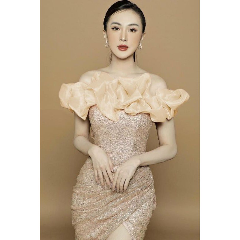 ĐẦM KIM SA BẸT VAI NHÚNG PHỒNG VOAN MỸ