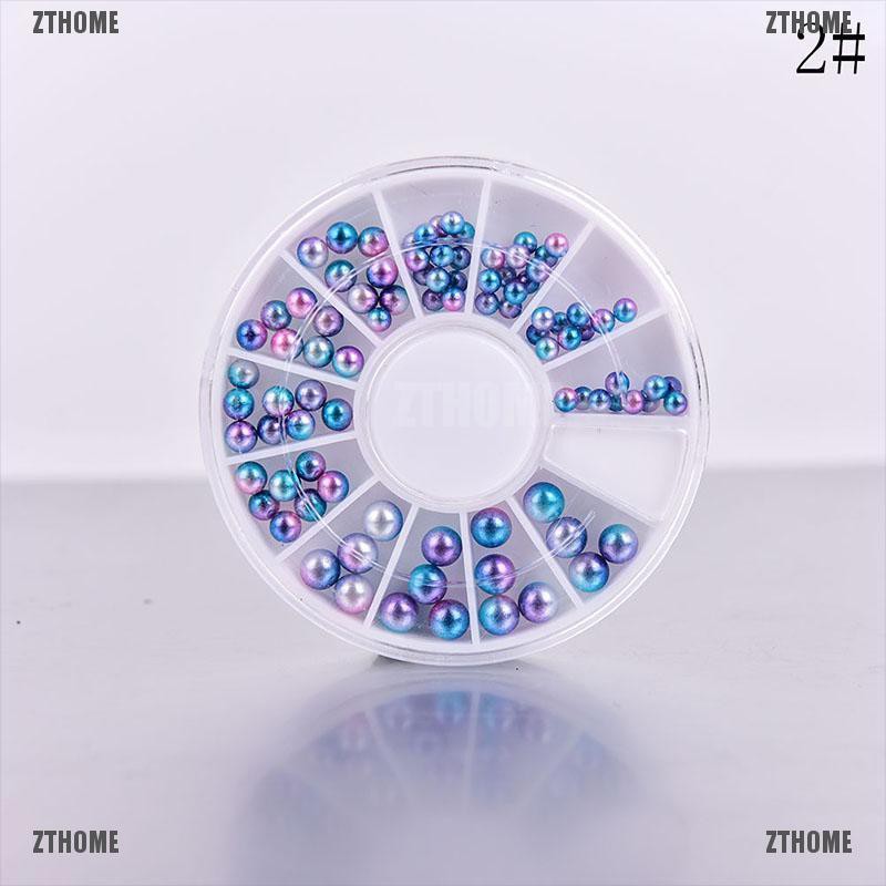 ZTHOME Mix Size Pearl Flat Back Mermaid Gradient Bead Wheel Nail Art 3D Tips Decoration
