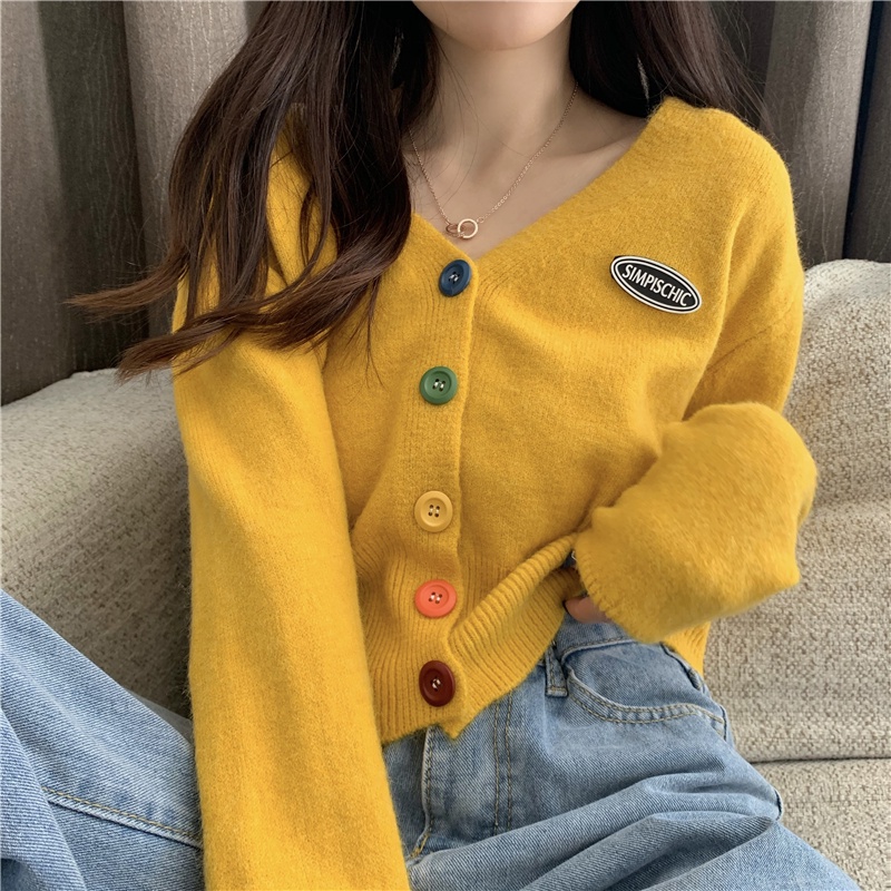 Porozi  Áo khoác cardigan dệt kim tay dài cổ chữ V phong cách Hàn Quốc thời trang cho nữ