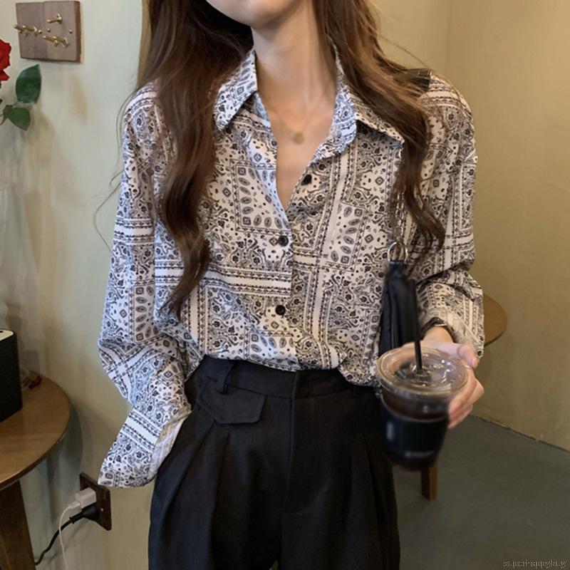 Áo Sơ Mi Nữ Dài Tay In Hoạ Tiết Phong Cách Hàn Quốc
