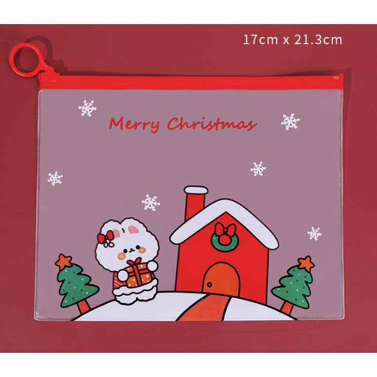 Túi Zip Cứng Đựng Đồ Trong Suốt Hoạ Tiết Cây Giáng Sinh Noel P081