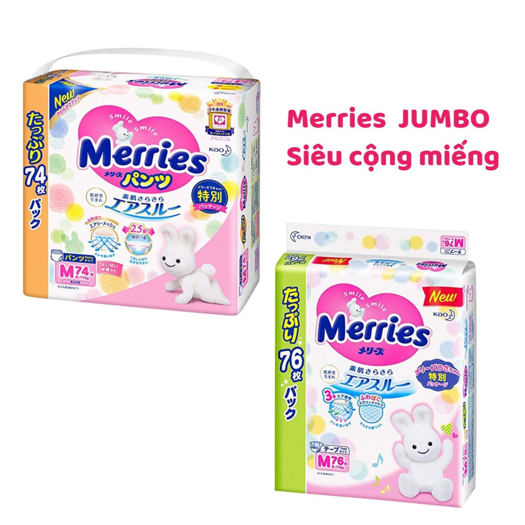 Tã/Bỉm Merries Nội Địa Nhật Cộng Miếng/Jumbo/Cao cấp Chính Hãng Dán/Quần đủ size NB96/S88/M68/M64/L58/L50/XL44/XXL28