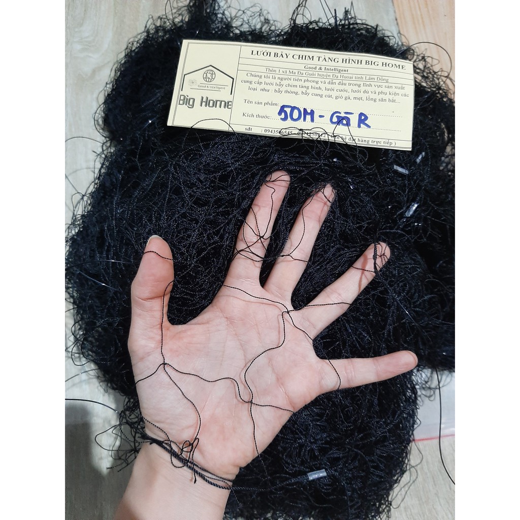lưới bẫy gà rừng mắt lưới 12cm dài 50m cao 5m viền dưới bấm chì, lưới dù thái lan nhuộm màu đen