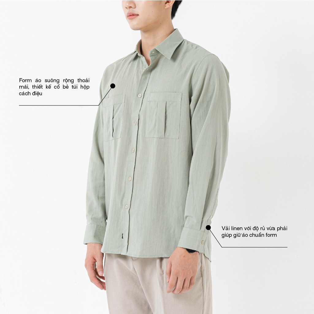 Áo sơ mi nam tay dài có túi xẻ cách điệu SSSTUTTER Vải Linen siêu thoáng mát Double P Shirt