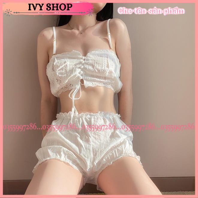 Bộ Ngủ Nữ Sexy Hai Dây Gợi Cảm - Ren Xuyên Thấu Gợi Cảm - BN001 BNR003 - Ivyshop