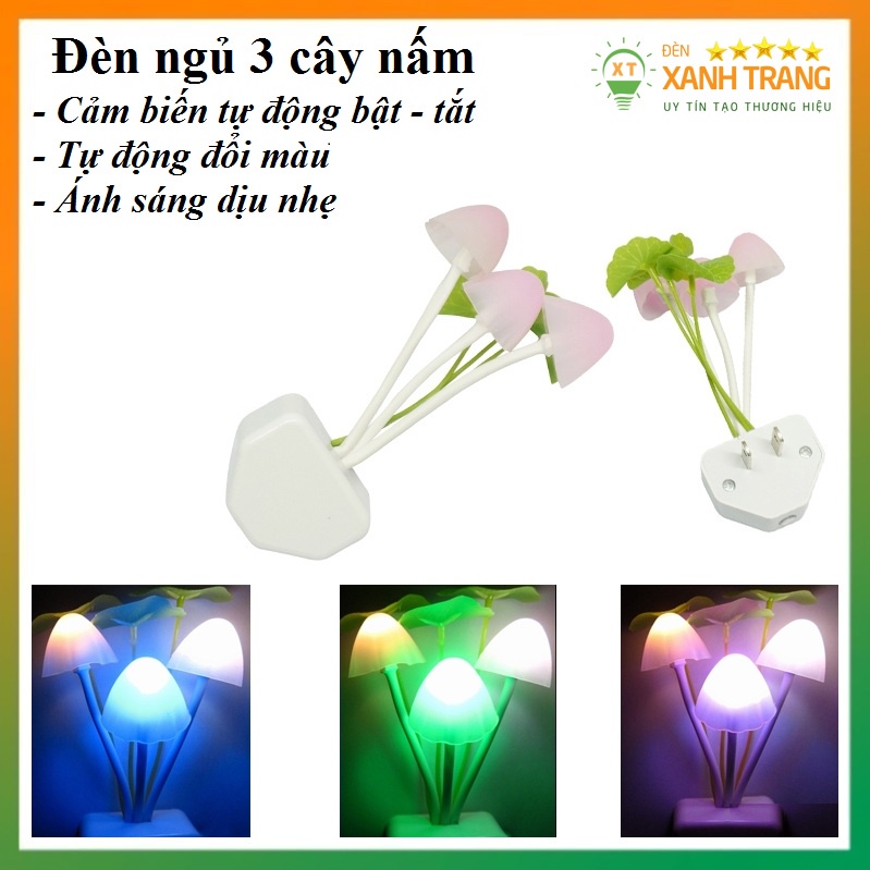 Đèn ngủ cảm biến 3 cây nấm đổi màu tự động bật tắt đèn