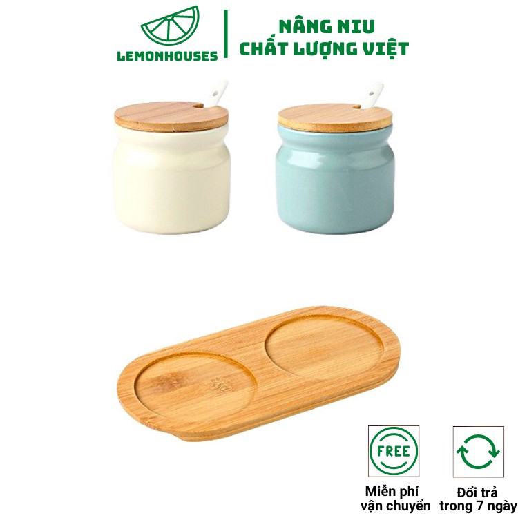 Hũ Đựng Gia Vị Bắc Âu 300ml, Lọ Đựng Dầu 500ml, Chất Liệu Gốm Xứ Tiện Lợi, Chống Ẩm Mốc, Côn Trùng Kèm Khay Gỗ Và Muỗng