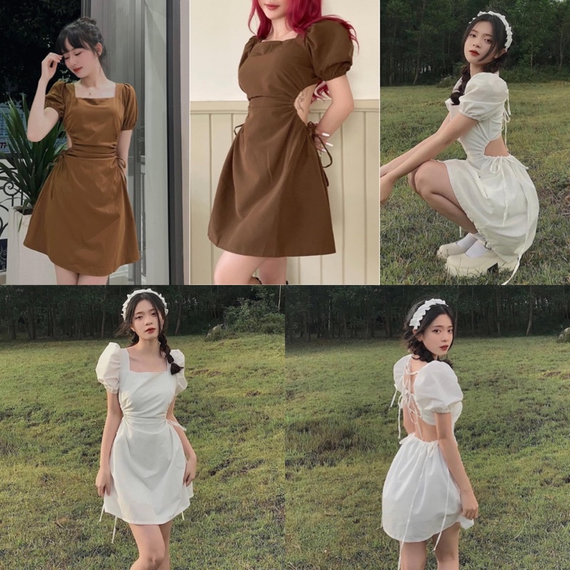 ĐẦM XINH ELLA DRESS thiết kế đầm tay bồng khoét eo hở lưng cột nơ quyến rũ có lớp lót bên trong ôm body xoè nhẹ đuôi váy