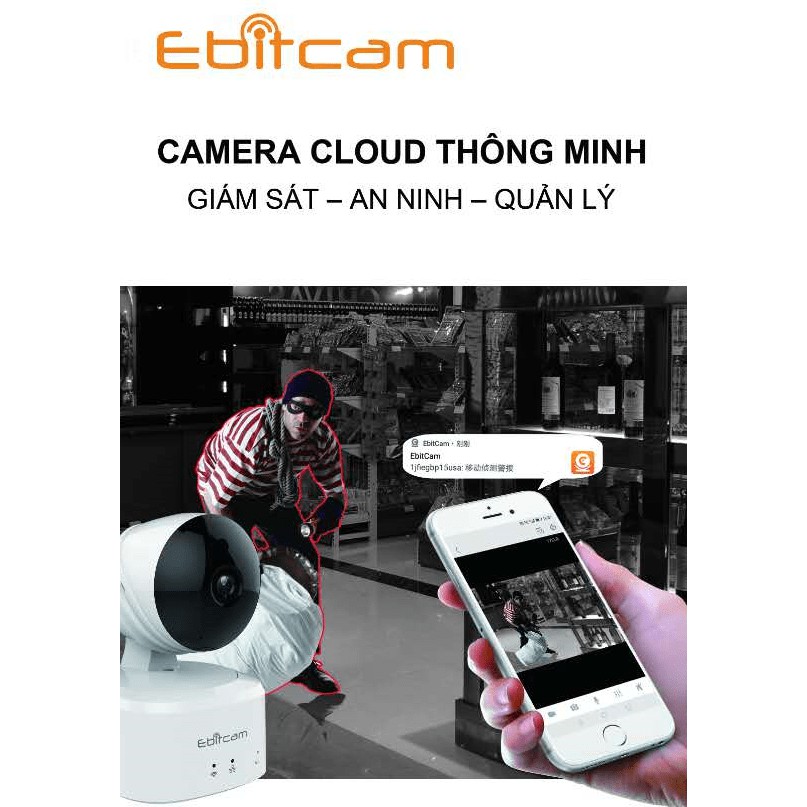 Camera giám sát Ebitcam E2 HD WiFi xoay 360 độ đàm thoại 2 chiều [Chính Hãng - Bảo Hành 24 tháng]