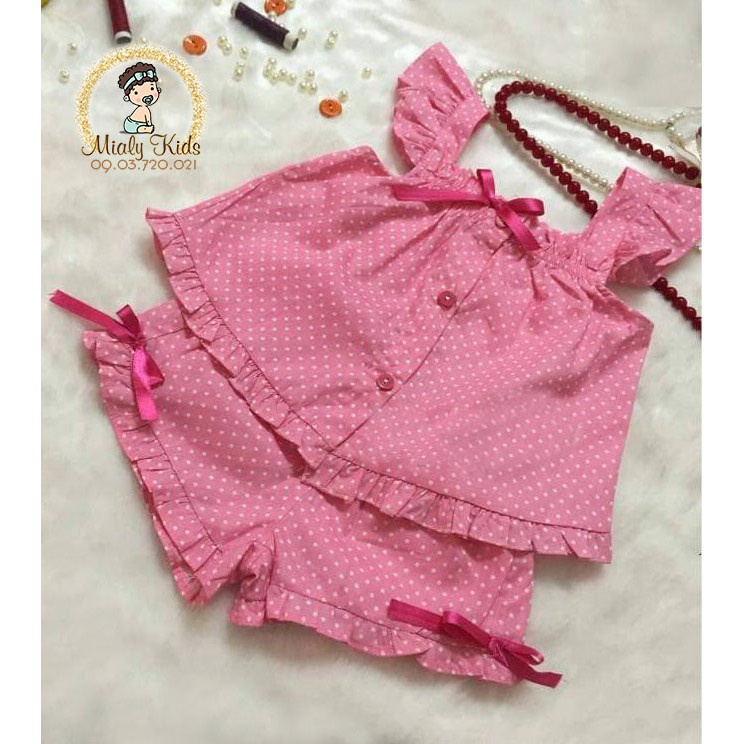 Bộ mặc nhà chấm bi Mialy kids cho bé gái (10-30kg) - Vải mềm mát, hoạ tiết chấm bi thời trang