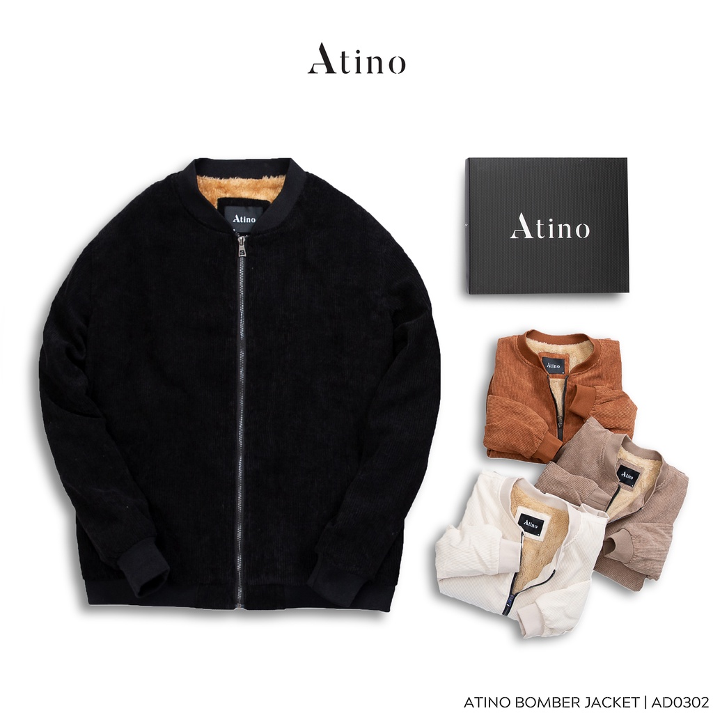 Áo Khoác Bomber Nam BONUT ATINO Vải Nhung Tăm Lót Lông Cừu Cao Cấp Ấm Áp Form Regular AD0302