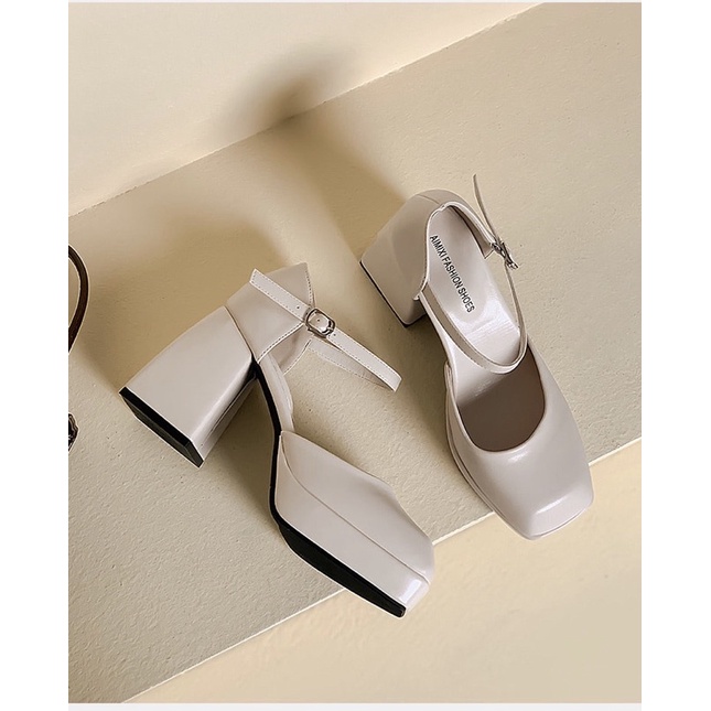 B22 _ Giày lolita hở eo quai cài 2 màu đế trụ 9cm