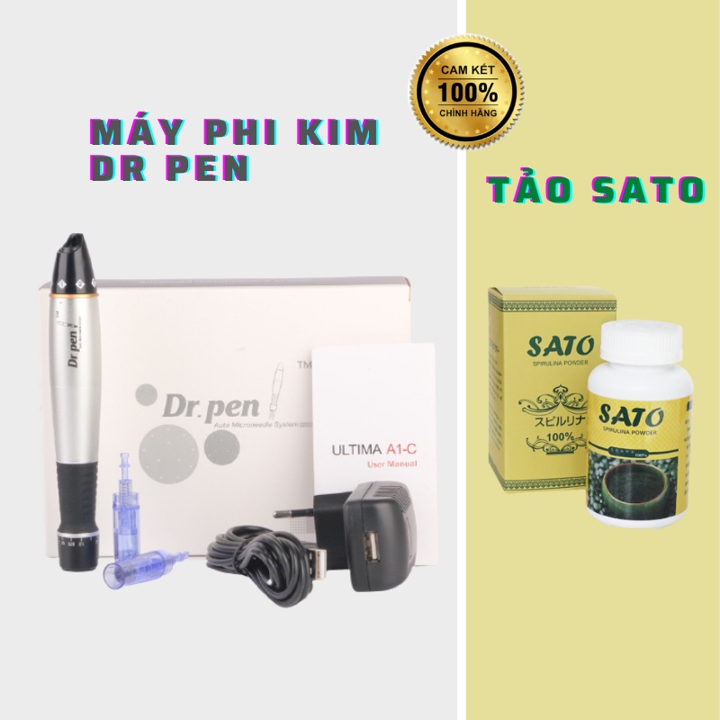 Máy Dr Pen + Bột Tảo Xoắn Sato Combo Cấy Tảo Cấy Trắng HIệu Quả Máy Dr.Pen Phi Kim