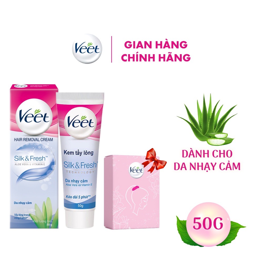 Combo 1 Kem tẩy lông Veet cho da nhạy cảm 50g tặng 1 Hộp dây cột tóc